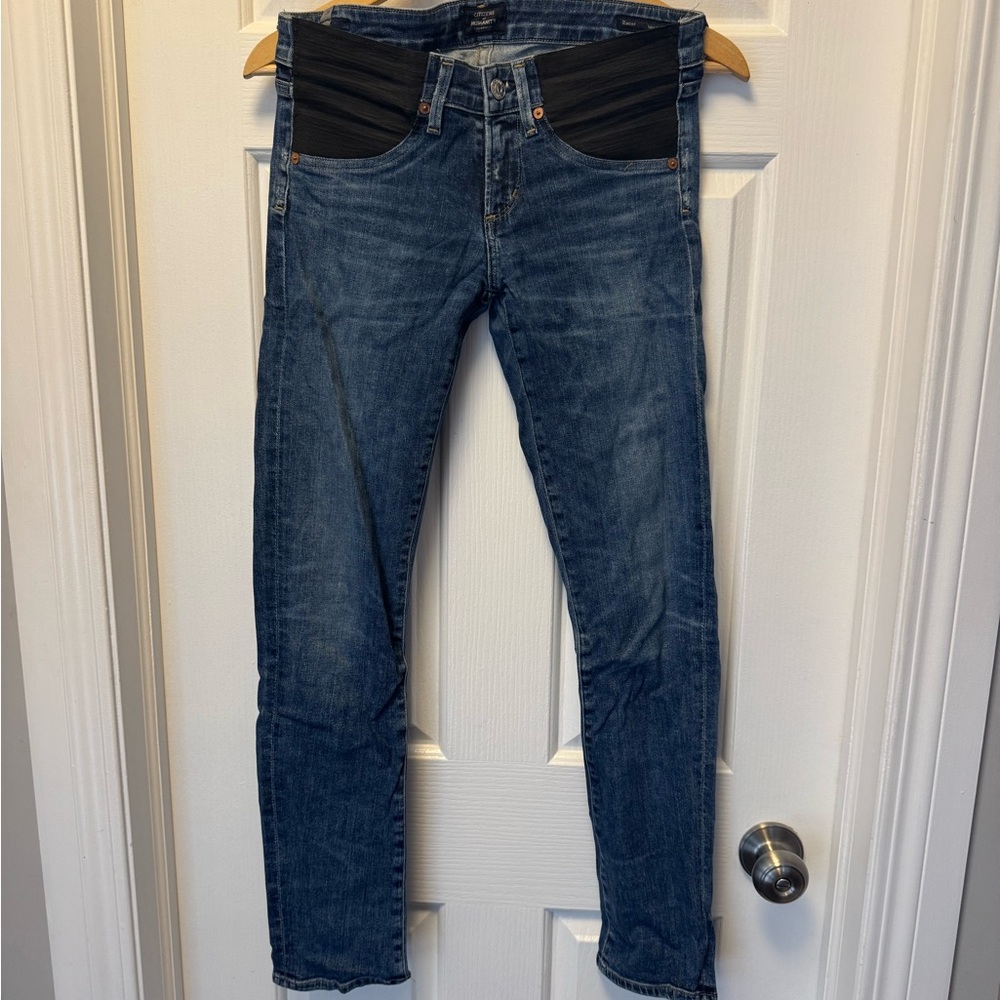 Citizens Of Humanity Blue Maternity Skinny Jeans with Black Panel Waistband